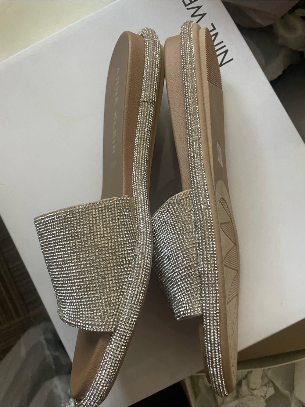 Anne Klein Amelie Beige Rhinestone Slide Sandals-Size 6.5 - Picture 6 of 13